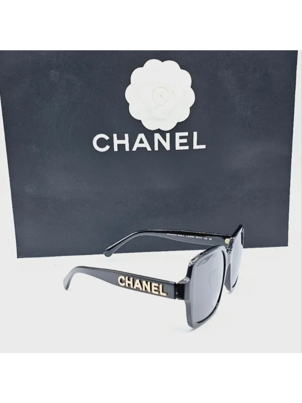 CHANEL BLACK SUNGLASSES CH5408A 622/S4 OVERSIZED GOLD LETTERS